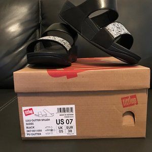 Fitflop Sandals, Lulu Glitter Splash, Size 7, Black